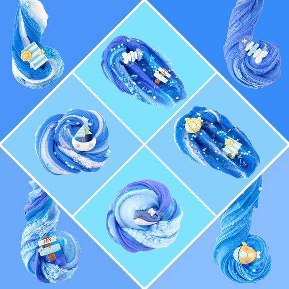 LAWOHO 6 Stück Farbverlauf Blau Slime Set enthält Fluffy Cloud Wolkenschleim, Clear Slime & Butter Schleim, Schleim Kinder Party Geschenk, Geburtstag Weihnachten Geschenk für Mädchen & Jungen(Ozeane)