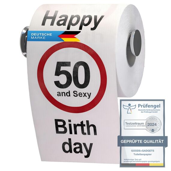 GOODS+GADGETS Lustiges Fun Klopapier zum 50. Geburtstag Toilettenpapier Geschenkartikel Geburtstags-Dekoration 50 und Sexy!