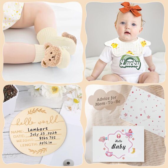 vamei Baby Geschenk Jungen, Neugeborenen Geschenk Babygeschenke zur Geburt Junge Mädchen mit Baby Strampler Badetücher Lätzchen Socken Rassel Erinnerungsbox Grußkarten Baby Shower Party