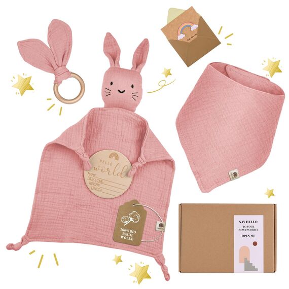 LAFERKA Baby Geschenk | Personalisierte Geschenke Zur Geburt für Mädchen | Schmusetuch Babyparty Beschenk Geschenkset