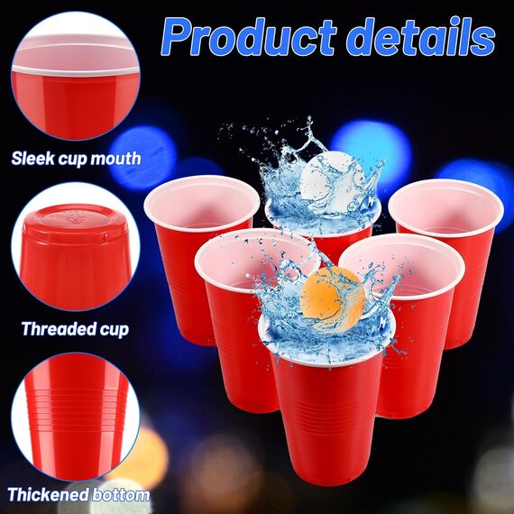 Litimkat Bierpong Becher Set,Beerpong Partybecher Enthält 50 Becher (500ML) und 12 Tischtennisbälle,mehrwegbecher,Für Party Trinkspiele,Party Geburtstag Festivals Hochzeit Camping