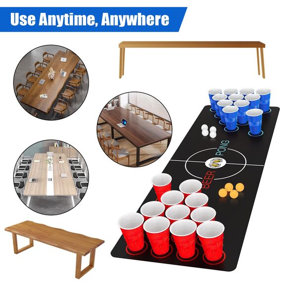 Bierpong Becher Set, Trinkspiel Tisch Matte Set, Beerpong Partybecher Enthält 32 Becher (500ML) +8 Tischtennisbälle+Tischmatte, Wiederverwendbare, Für Party Trinkspiele Camping Geburtstag Hochzeit