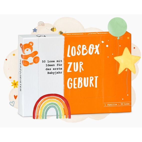 Losbox zur Geburt - Das Geschenk zur Geburt für Mama, Papa & Baby I 50 Lose mit wundervollen Ideen für das erste Jahr I Geschenk zur Geburt für Mädchen & Jungen und Geschenkidee für werdende Eltern