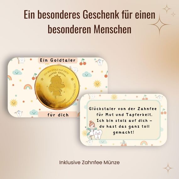 MilaBoo® Zahnfee Geschenk Kinder I Goldene Glücksmünze mit Urkunde & Zahnzertifikat I Geschenkset für Mädchen & Jungen zur Zahnübergabe (Zahnfee Glücksmünze)