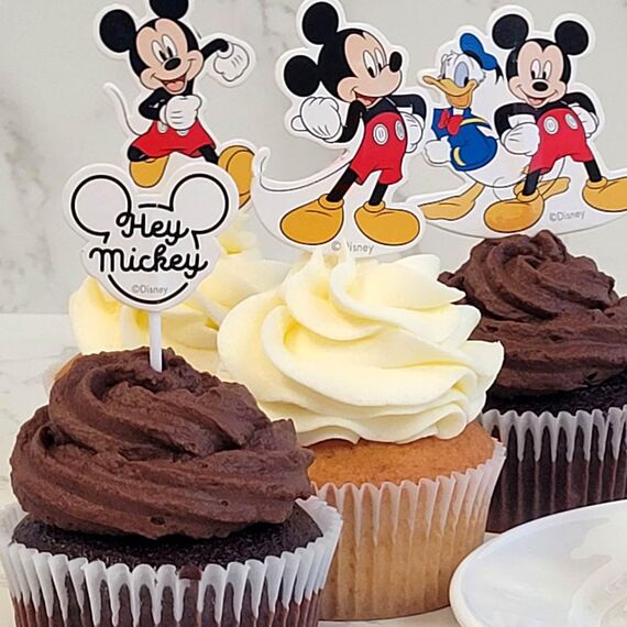 dekora - Set für Cupcakes und Muffin Deko Geburtstag - Mickey Maus Cupcake Topper aus Papier - 16 Stück in 8 verschiedenen Designs