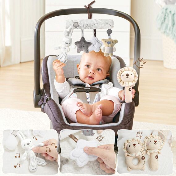 vamei Baby Geschenk Jungen, Neugeborenen Geschenk Babygeschenke zur Geburt Junge Mädchen mit Baby Strampler Badetücher Lätzchen Socken Rassel Erinnerungsbox Grußkarten Baby Shower Party