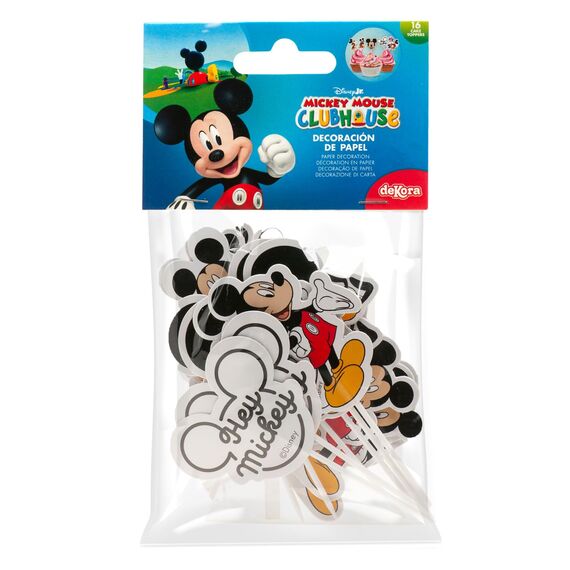 dekora - Set für Cupcakes und Muffin Deko Geburtstag - Mickey Maus Cupcake Topper aus Papier - 16 Stück in 8 verschiedenen Designs