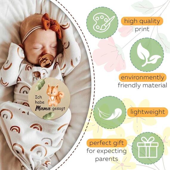 Holz Meilensteinkarten Baby,15 Meilensteine auf edlen Holzscheiben, Meilensteinkarten Schwangerschaft, Meilensteinkarten Baby Holz mit farbigen Tierchen bedruckt,Geschenkideen für werdende Mütter