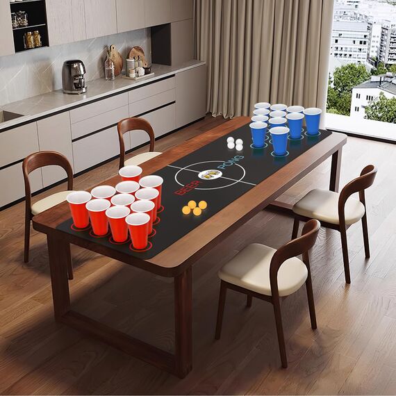 Bierpong Becher Set, Trinkspiel Tisch Matte Set, Beerpong Partybecher Enthält 32 Becher (500ML) +8 Tischtennisbälle+Tischmatte, Wiederverwendbare, Für Party Trinkspiele Camping Geburtstag Hochzeit