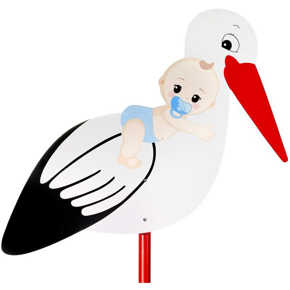 BRUBAKER Großer Storch aus Holz mit Baby Blau - Klapperstorch zum Stecken für Innen und Außen - Geburt Babystorch für Jungs - Geburtsgeschenk 100 cm groß, beidseitig Bedruckt