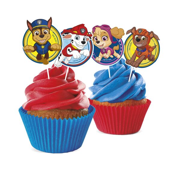 dekora - Set für Cupcakes und Muffin Deko Geburtstag - Paw Patrol Cupcake Topper aus Papier - 16 Stück in 8 verschiedenen Designs