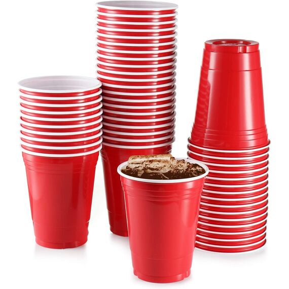 PIQIUQIU Becher Set (50 Becher +5 Bälle) 473ml Wiederverwendbar Plastikbecher mehrwegbecher Partybecher für Camping, Weihnachten, Geburtstag, Hochzeit und Partys