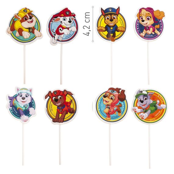 dekora - Set für Cupcakes und Muffin Deko Geburtstag - Paw Patrol Cupcake Topper aus Papier - 16 Stück in 8 verschiedenen Designs