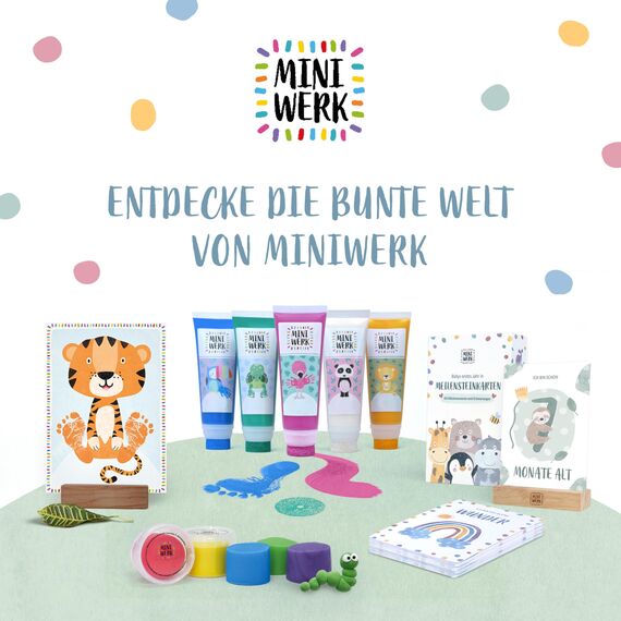 Miniwerk Meilensteinkarten Baby 60 Stück – persönliches Geschenk zur Geburt, Erinnerungsbox Baby, Babytagebuch, Ergänzung zur Baby Erstausstattung für Neugeborene und Eltern, Kontrastkarten Baby