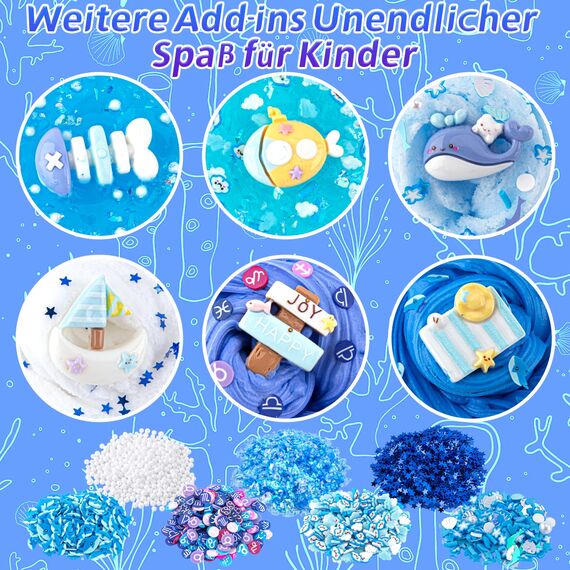 LAWOHO 6 Stück Farbverlauf Blau Slime Set enthält Fluffy Cloud Wolkenschleim, Clear Slime & Butter Schleim, Schleim Kinder Party Geschenk, Geburtstag Weihnachten Geschenk für Mädchen & Jungen(Ozeane)