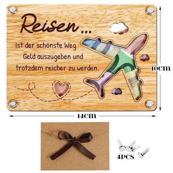 BOFUNX Reise Geldgeschenke Verpackung aus Holz Geldgeschenk Geburtstag Reisegutschein Gutschein Verpackung Reise Urlaub Abenteuer Geschenk Geburtstagsgeschenk Weihnachten Geldgeschenk