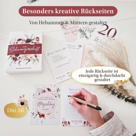 EULENTALER® 55 Meilensteinkarten für deine Schwangerschaft I Von Hebammen & Pädagogen gestaltet I Mit handgemalten Illustrationen I Geschenk für schwangere Freundin