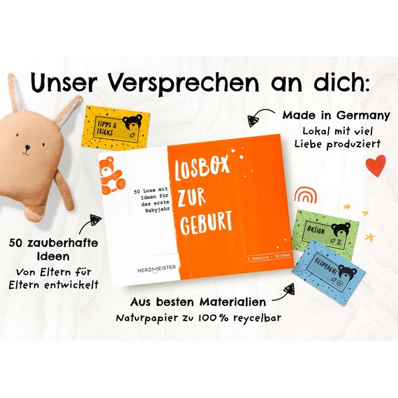 Losbox zur Geburt - Das Geschenk zur Geburt für Mama, Papa & Baby I 50 Lose mit wundervollen Ideen für das erste Jahr I Geschenk zur Geburt für Mädchen & Jungen und Geschenkidee für werdende Eltern