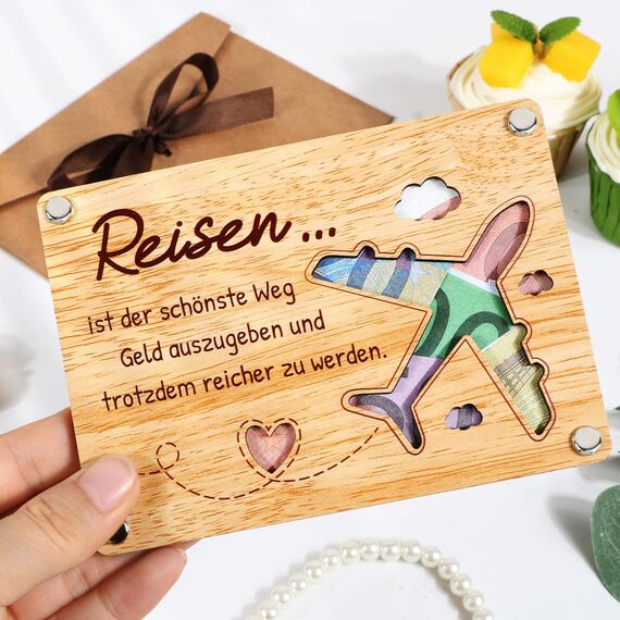 BOFUNX Reise Geldgeschenke Verpackung aus Holz Geldgeschenk Geburtstag Reisegutschein Gutschein Verpackung Reise Urlaub Abenteuer Geschenk Geburtstagsgeschenk Weihnachten Geldgeschenk