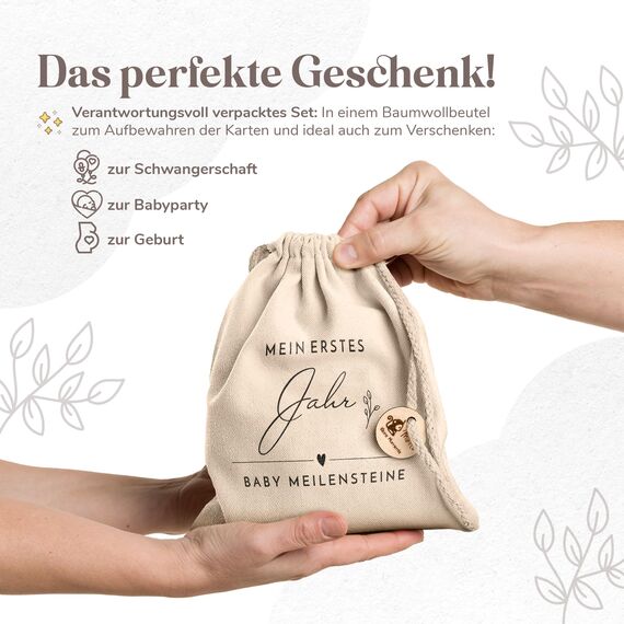 Holz Meilensteinkarten Baby auf deutsch - 30 Meilensteine auf edlen Holzscheiben als Geschenk zur Geburt/zur Babyparty für Schwangere, werdende Mütter, werdende Eltern. (Packung mit 2)