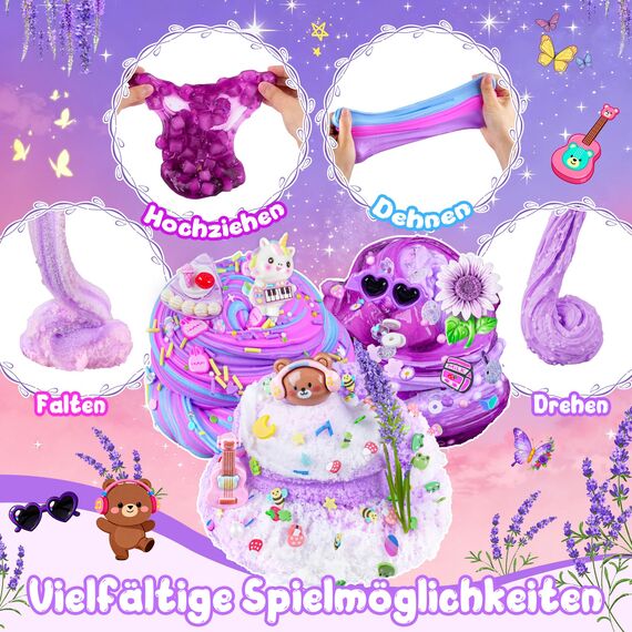 LAWOHO 6 Stück Lavendel Lila Slime Set - Fluffy Cloud Wolkenschleim, Clear Slime & Butter Schleim für Kinder, Mitgebsel Kindergeburtstag Schleim, Halloween Weihnachten Geschenk für Mädchen, Jungen