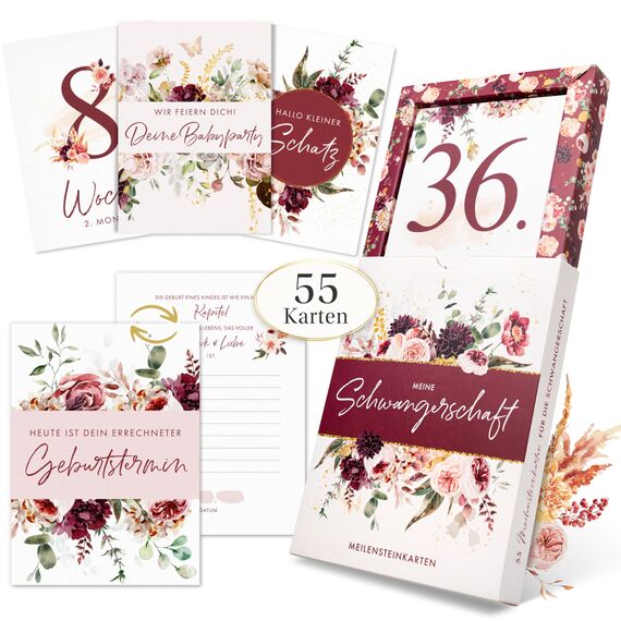 EULENTALER® 55 Meilensteinkarten für deine Schwangerschaft I Von Hebammen & Pädagogen gestaltet I Mit handgemalten Illustrationen I Geschenk für schwangere Freundin