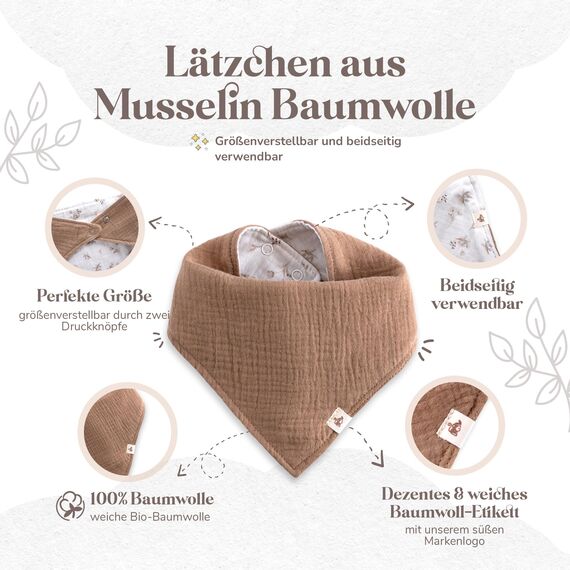 MikitoBaby Musselin Schnuffeltuch + Beißring + Lätzchen + Holzschild | Neugeborenen Geschenk Set
