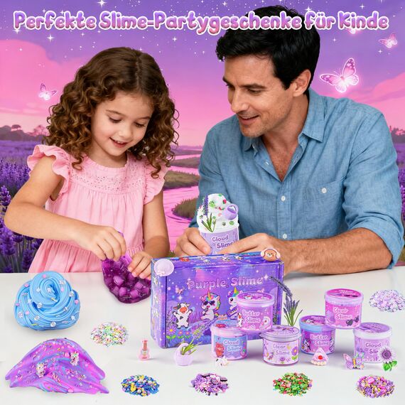 LAWOHO 6 Stück Lavendel Lila Slime Set - Fluffy Cloud Wolkenschleim, Clear Slime & Butter Schleim für Kinder, Mitgebsel Kindergeburtstag Schleim, Halloween Weihnachten Geschenk für Mädchen, Jungen