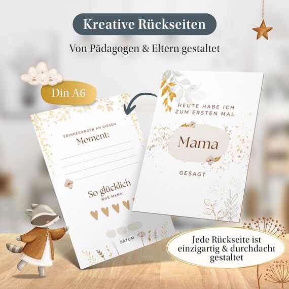 EULENTALER® 48 Meilensteinkarten Baby I Scandi Stil I Von Pädagogen gestaltet I Handgemalte Illustrationen I Monatskarten für Meilensteine als Geschenk zur Geburt & Babyparty