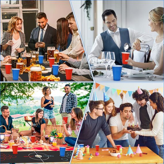 Bierpong Becher Set, Trinkspiel Tisch Matte Set, Beerpong Partybecher Enthält 32 Becher (500ML) +8 Tischtennisbälle+Tischmatte, Wiederverwendbare, Für Party Trinkspiele Camping Geburtstag Hochzeit
