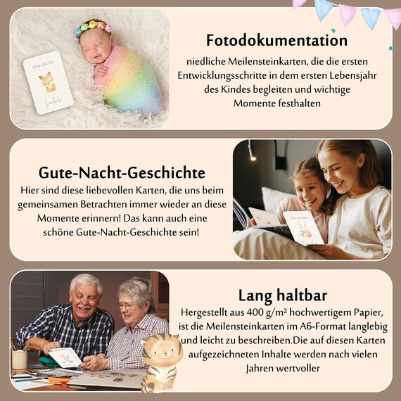 Giftota Meilensteinkarten Baby - 50 Meilensteinkarten inkl. Kartenständer aus Holz - Baby Geschenk für Junge und Mädchen - Boho Stil Meilensteinkarten