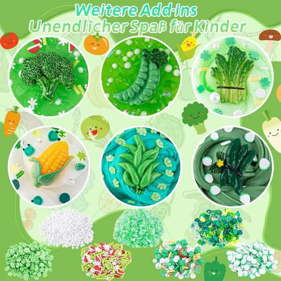 LAWOHO 6 Stück Farbverlauf Grünem Slime Set enthält Fluffy Cloud Wolkenschleim, Clear Slime & Butter Schleim, Schleim Kinder Party Geschenk, Geburtstag Weihnachten Geschenk für Mädchen, Jungen(Gemüse)
