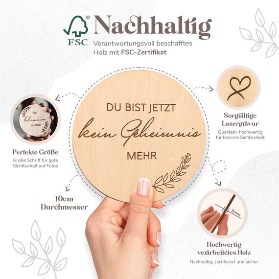 Holz Meilensteinkarten Schwangerschaft auf deutsch - 30 Meilensteine auf edlen Holzscheiben als Geschenk für Schwangere, werdende Mütter, werdende Eltern. Schwangerschaft verkünden, Momente teilen.