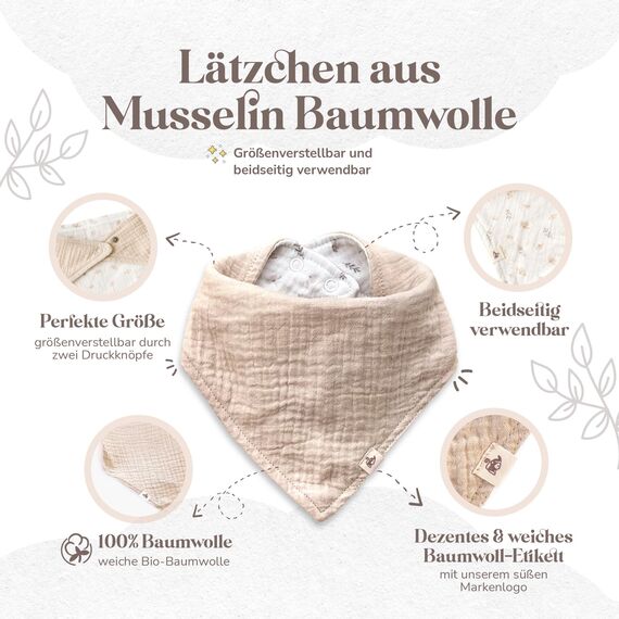 Mikito Baby Geschenk Junge & Mädchen/Neugeborenen Geschenk mit Musselin Schnuffeltuch + Beißring + Lätzchen + Baby Holzschild/Geschenk zur Geburt
