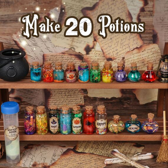 Mystery Potions Kreative Geschenk für Kinder, 20 Zaubermischung Zauberer Zaubertrank Flaschen, Handwerk Spielzeug Kreative Weihnachten Geburtstag Geschenke für Jungen & Mädchen Alter 6 7 8 9 10+