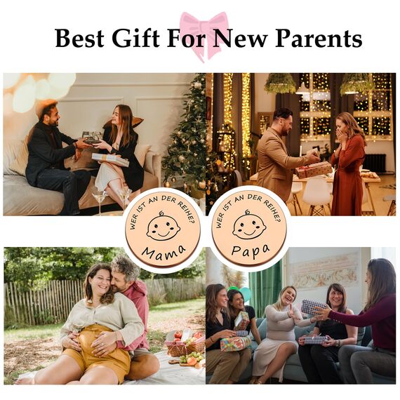 Lustige Entscheidungsmünze für neue Eltern Neue Papa Mama Geschenke Entscheidungsmünze,Taufgeschenke für mädchen jungen,Neue Eltern Geschenk um eine Entscheidung zu treffen (Roségold)