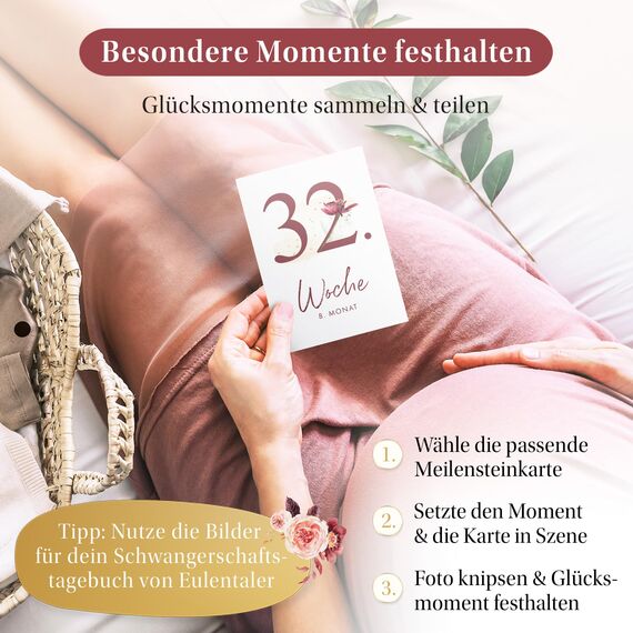 EULENTALER® 55 Meilensteinkarten für deine Schwangerschaft I Von Hebammen & Pädagogen gestaltet I Mit handgemalten Illustrationen I Geschenk für schwangere Freundin