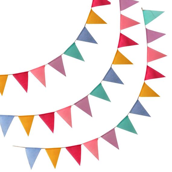 3er Set Wimpelkette Outdoor, 36 Bunte Wimpel (17,5x12,5 cm), 12 m Girlande, Wetterfeste Party Deko für Geburtstag, Gartenparty, Einschulung, Festival & Schützenfest (Regenbogenfarben)