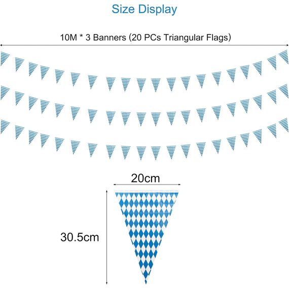 30M Bayrische Deko Oktoberfest Party Girlande Oktoberfest Wimpel Bayern Deko Wimpelkette Blau und Weiß Wetterfest Banner Schulanfang Einschulung Deko