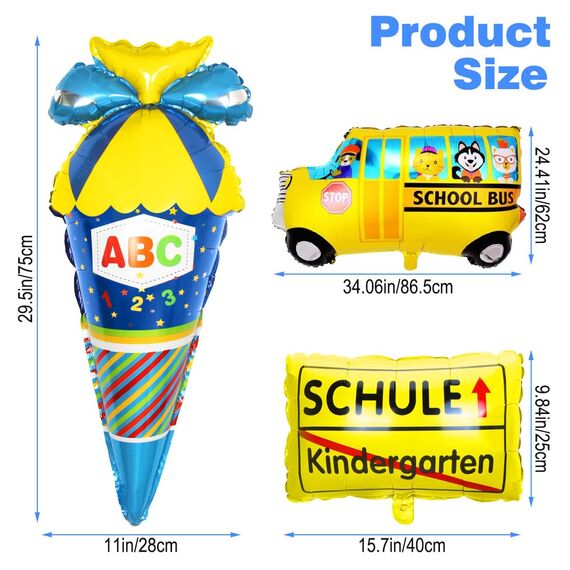 Einschulung Deko Set Mädchen - Rosa Schulkind Banner, Zuckertüte Folienballon, Schulanfang Latex Ballons für Schuleinführung