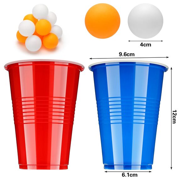 Zeawavsl Bierpong Becher Set, Beer Pong Becher Enthält 50 Becher und 12 Tischtennisbälle, 500ML Beerpongbecher Wiederverwendbare Beerpong Partybecher für Party Trinkspiele Camping Geburtstag Hochzeit