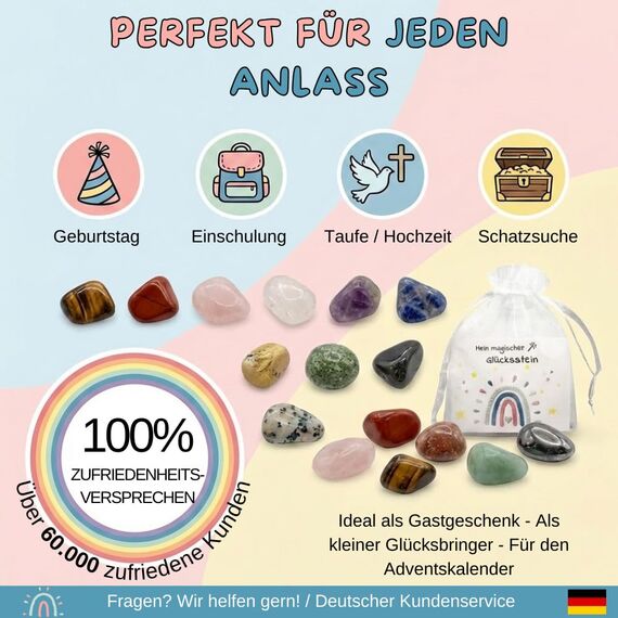 SoSi 12 Glückssteine, 2-3cm, Mitgebselstein, Mitbringsel, Give Away, Glücksbringer, Kindergeburtstag, Gastgeschenk, Kindergarten, Taufe, Kommunion, Einschulung
