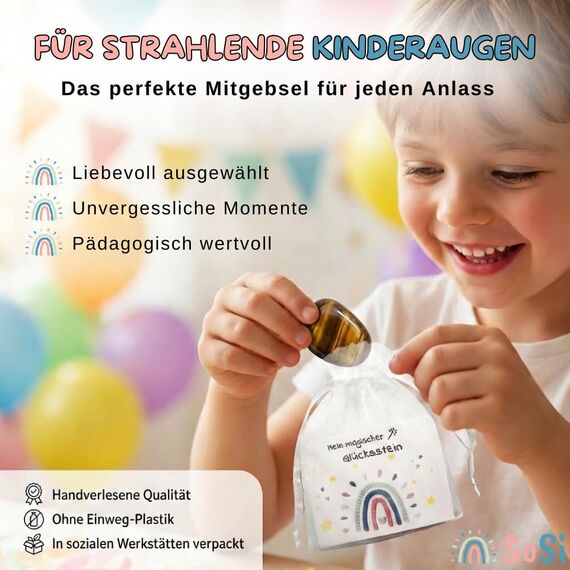 SoSi 12 Glückssteine, 2-3cm, Mitgebselstein, Mitbringsel, Give Away, Glücksbringer, Kindergeburtstag, Gastgeschenk, Kindergarten, Taufe, Kommunion, Einschulung