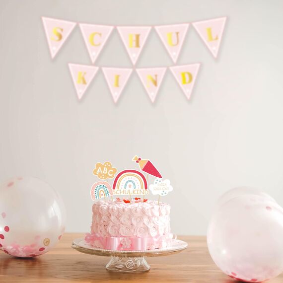 Tortendeko zur Einschulung, 12-teilig Regenbogen Schulanfang Cupcake Toppers, Schuleinführung Kuchen Fondant Muffins Zucker Dekorationen, für Junge Mädchen 1. Schultag Party Deko - Beidseitig Bedruckt