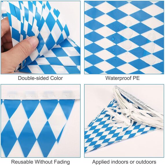 30M Bayrische Deko Oktoberfest Party Girlande Oktoberfest Wimpel Bayern Deko Wimpelkette Blau und Weiß Wetterfest Banner Schulanfang Einschulung Deko