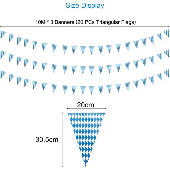 30M Bayrische Deko Oktoberfest Party Girlande Oktoberfest Wimpel Bayern Deko Wimpelkette Blau und Weiß Wetterfest Banner Schulanfang Einschulung Deko