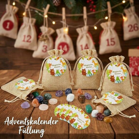 Otuuz 12 Stück Glückssteine für Kinder mit Jutesäckchen Bunte Glücksbringer Steine Magische Steine Party Mitgebsel für Kindergeburtstag Silvester Waldtiere Geburtstag Geschenke Kinder Kleinigkeiten