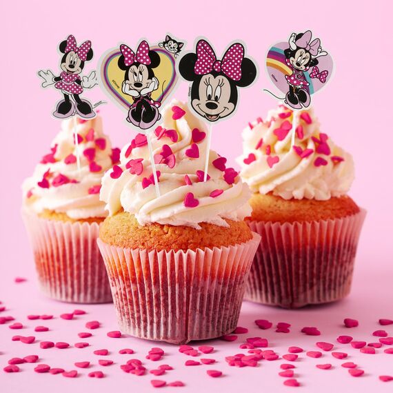 dekora - Set für Cupcakes und Muffin Deko Geburtstag - Minnie Maus Cupcake Topper aus Papier - 16 Stück in 8 verschiedenen Designs