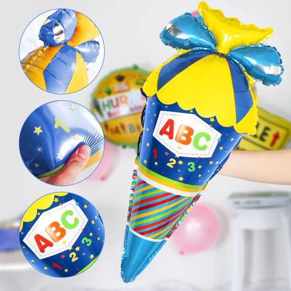 Einschulung Deko Set Mädchen - Rosa Schulkind Banner, Zuckertüte Folienballon, Schulanfang Latex Ballons für Schuleinführung