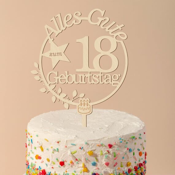 Giftota Cake Topper 18. Geburtstag Holz mit LED Lichterkette - 18. Geburtstag Deko Jungen Mädchen - Tortendeko 18. Geburtstagsdeko - Kuchen Deko für 18. Geburtstagsdeko
